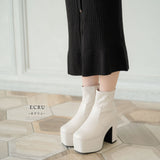 【ブラック/エクリュのみ定価】12cm厚底ストレッチショートブーツ【大きいサイズ有】