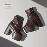 【ブラック/エクリュのみ定価】12cm厚底ストレッチショートブーツ【大きいサイズ有】