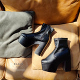 【ブラック/エクリュのみ定価】12cm厚底ストレッチショートブーツ【大きいサイズ有】