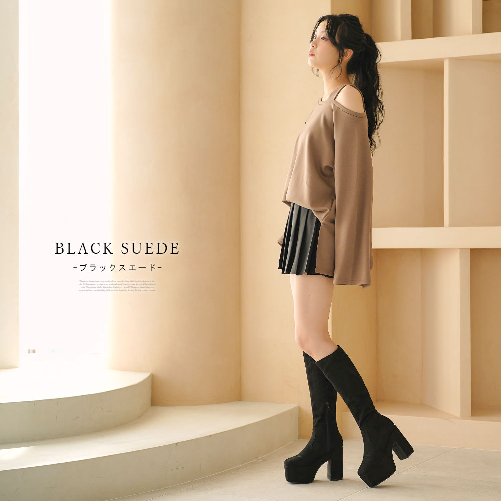 厚底ストレッチロングブーツ Sサイズ Lace Ladies ブーツ 厚底 ストレッチロングブーツ レディース