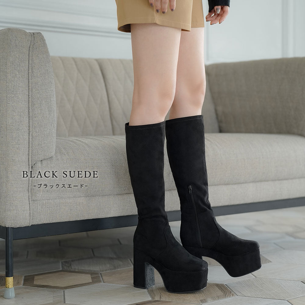 まとめ買い対象】厚底ストレッチフィットロングブーツ【大きいサイズ有