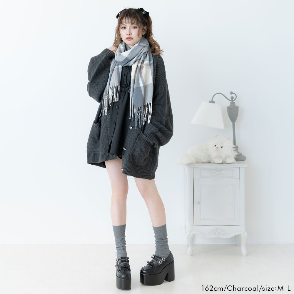 バックレースアップチュニックカーディガン【大きいサイズ有】【ニット