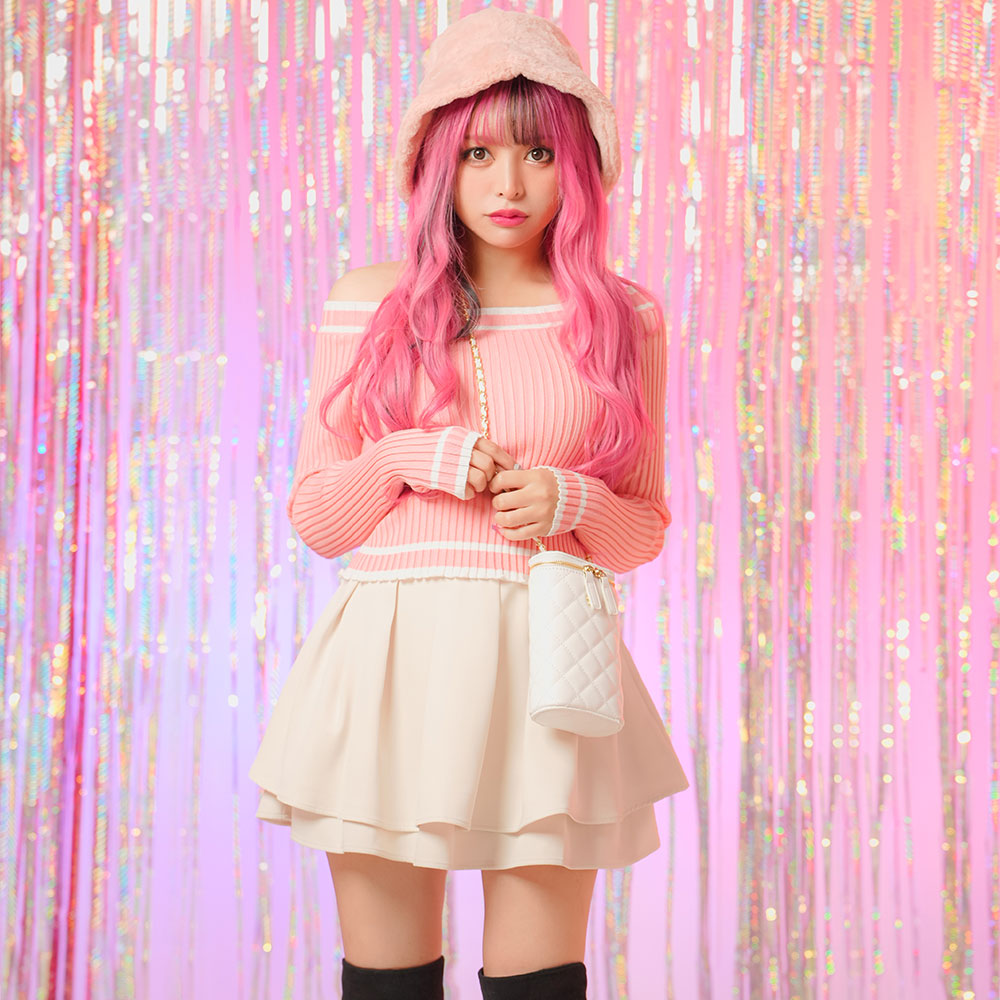 夢展望 リズリサ系 リボン付き オフショル ニット coquette 姫カジ 夢