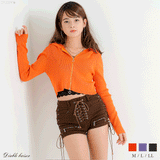 【新春セール】キラキラダブルジップコンパクトニットフードパーカーカーディガン