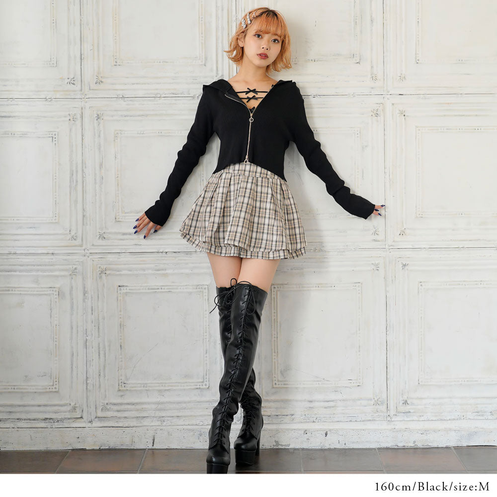 美品　OBLI フードカーディガン カーディガン フード付きフルジッパーニットカーディガン レディース