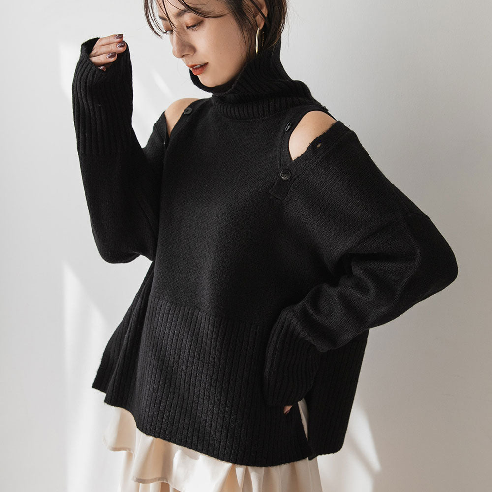 2WAYショルダーボタンタートルニット – レディースファッション通販の