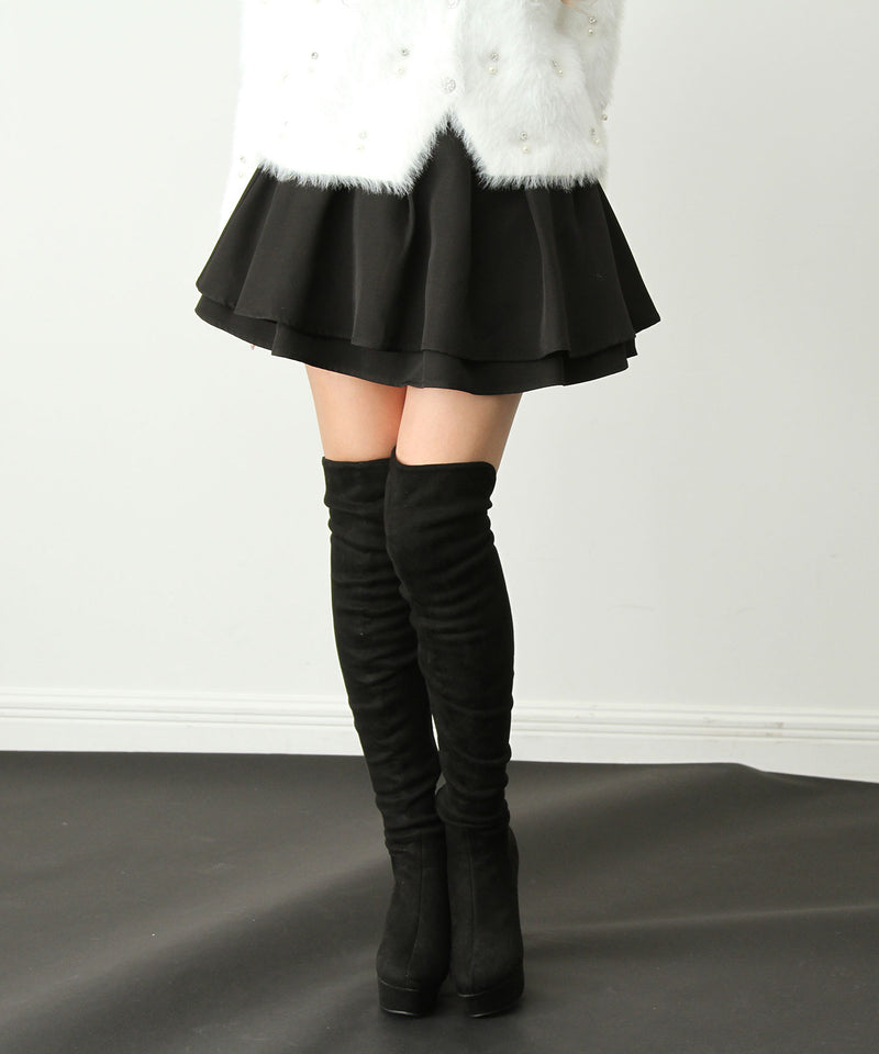 【ブラック（丈長含む）のみ定価】ハイウエストティアードスカパン