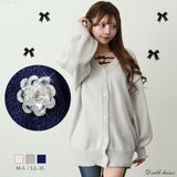 Vネックあざといビジュー釦カーディガン【ニット】