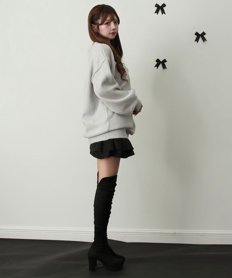 Vネックあざといビジュー釦カーディガン【ニット】