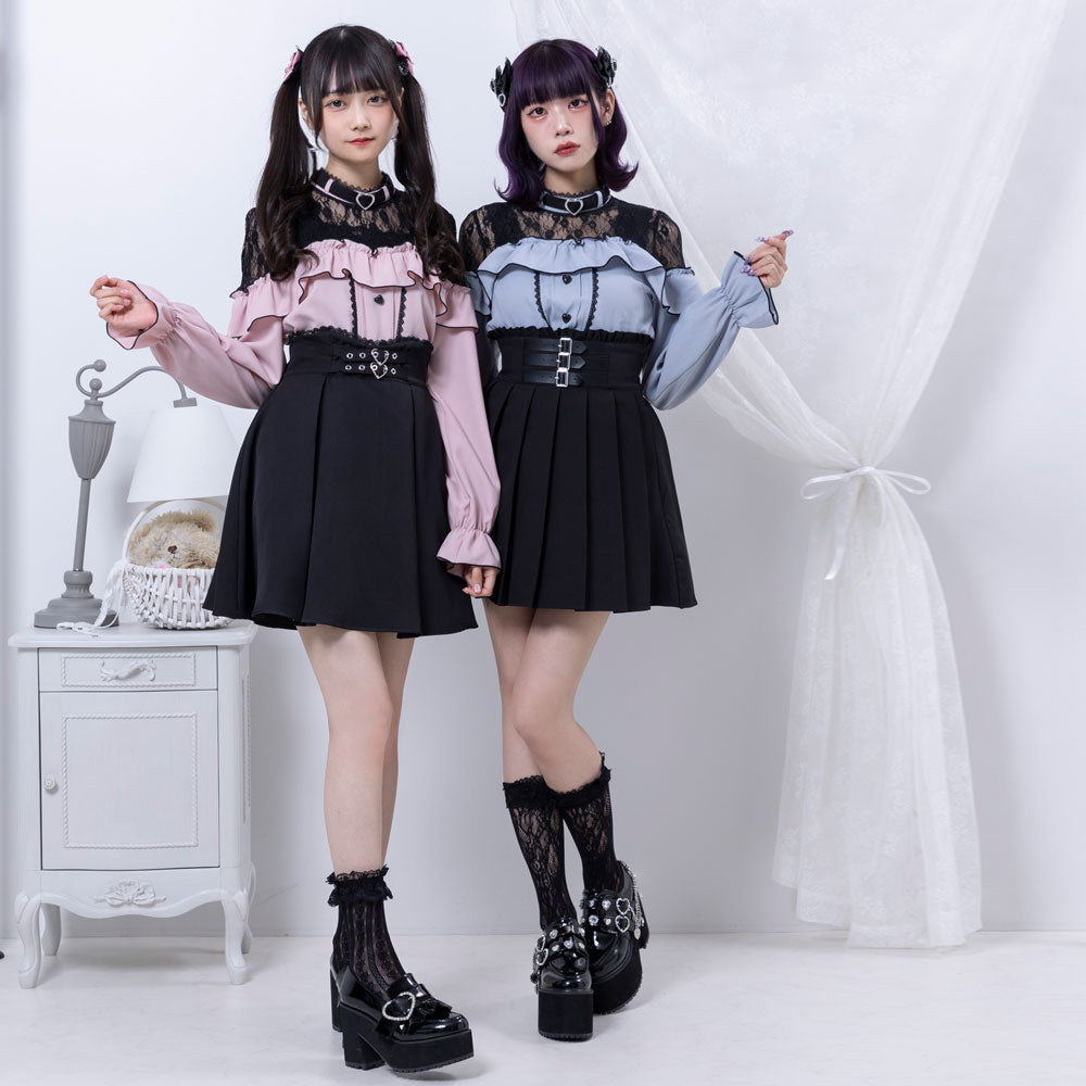 メール便】ハートチョーカーレースフリルブラウス – レディース
