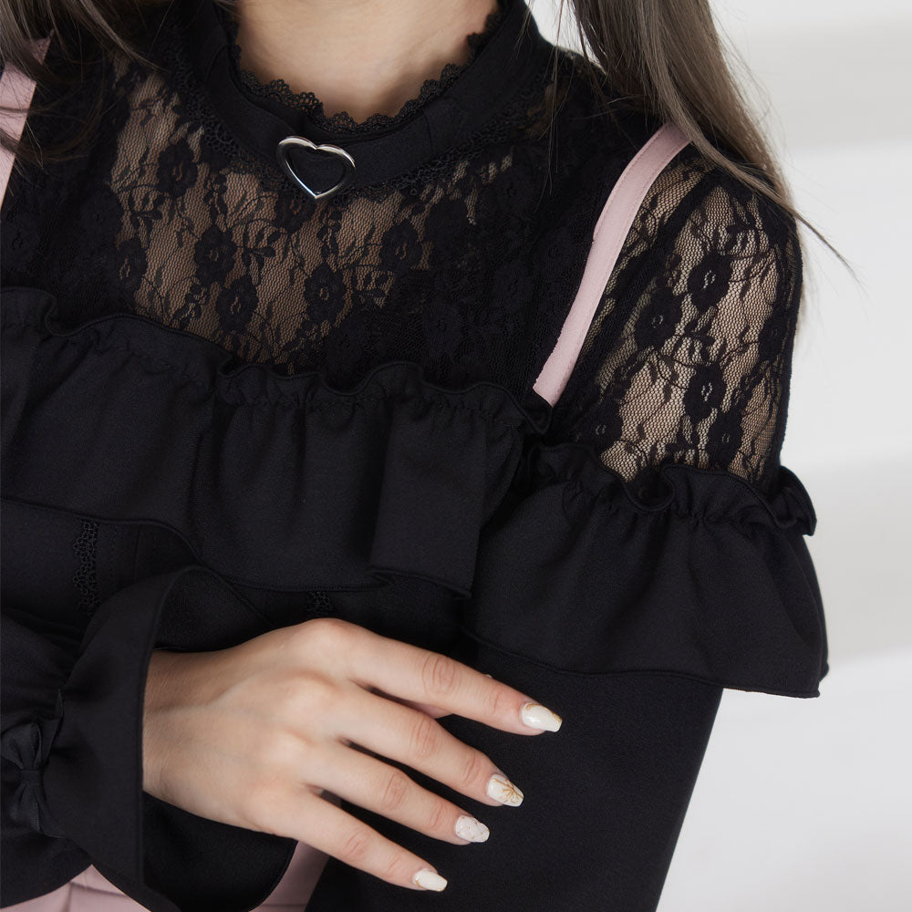 y2k❤️ TRALALA de LIZLISA ハート金具 レースフリルトップス y2k❤️ TRALALA de LIZLISA ハート金具 レースフリルトップス
