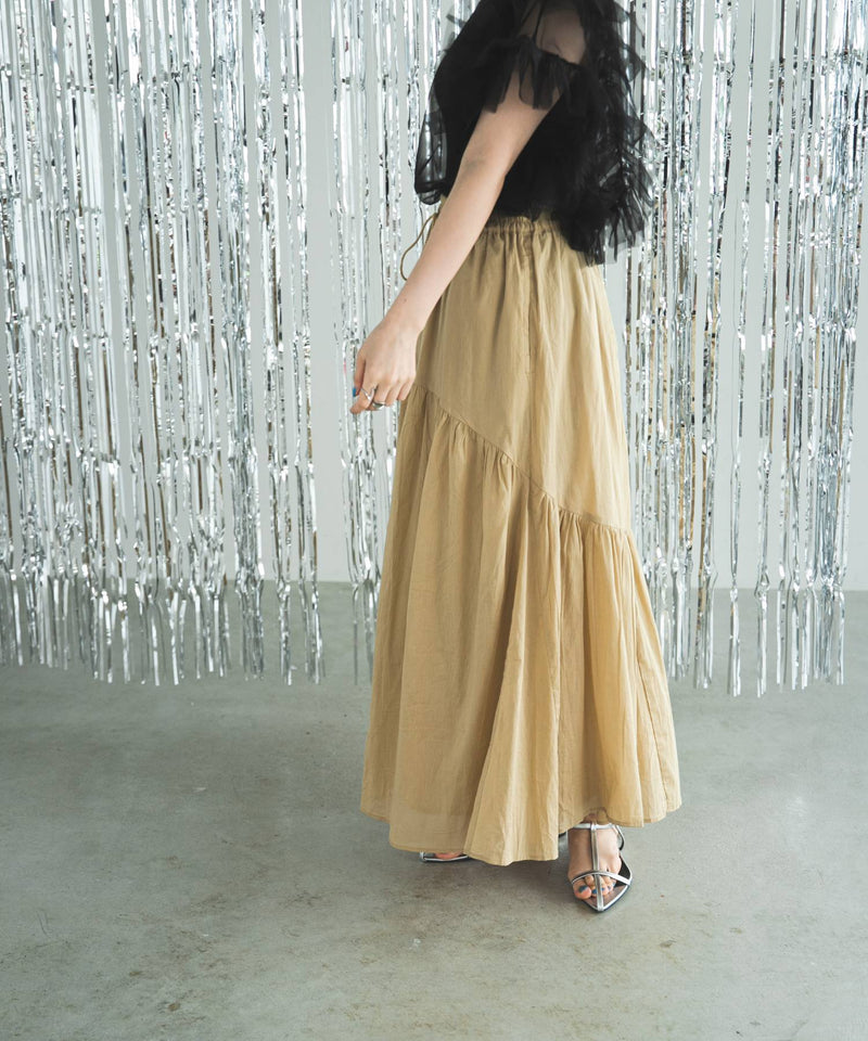 インド綿ボリュームデザインギャザーマキシスカート