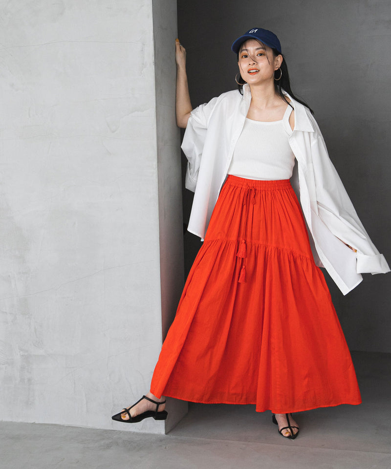 インド綿ボリュームデザインギャザーマキシスカート