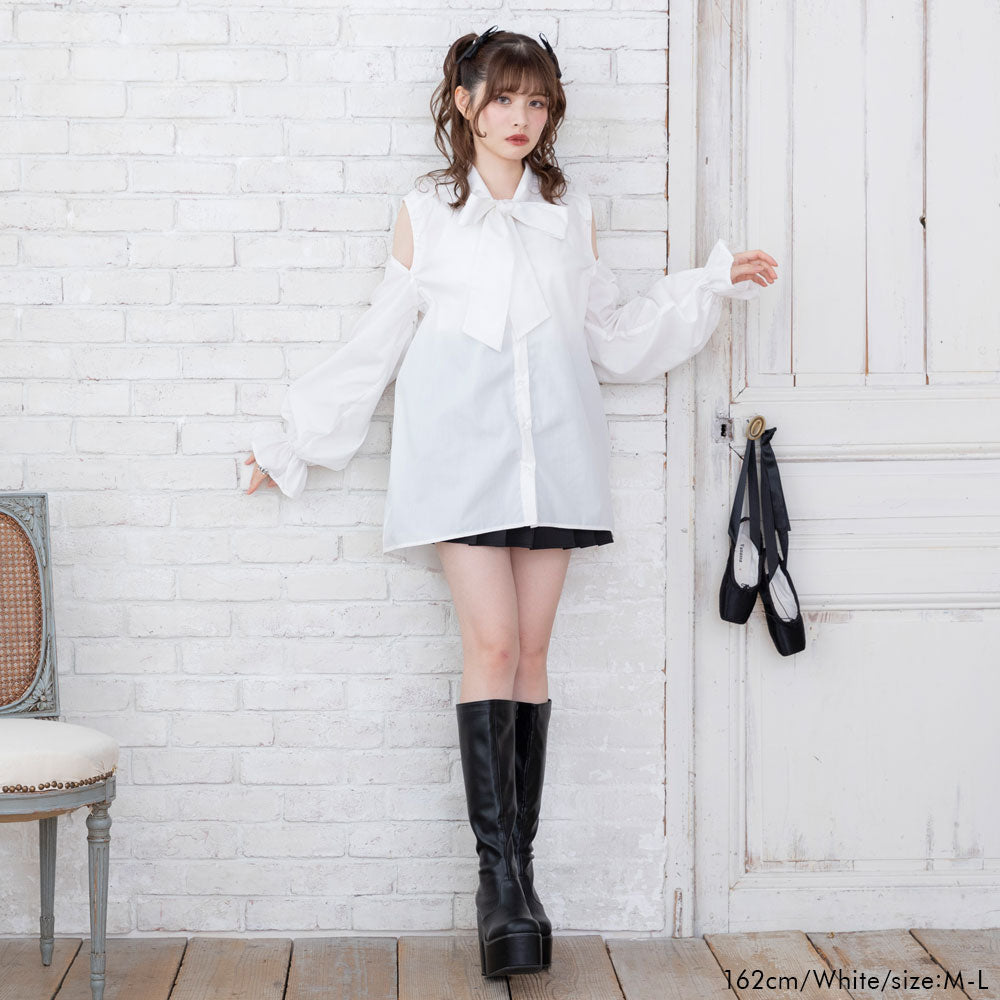 【新品美品】シャツワンピ　リボンタイ セール】【MLB COLLECTION BY JUN】リボンタイシャツワンピース