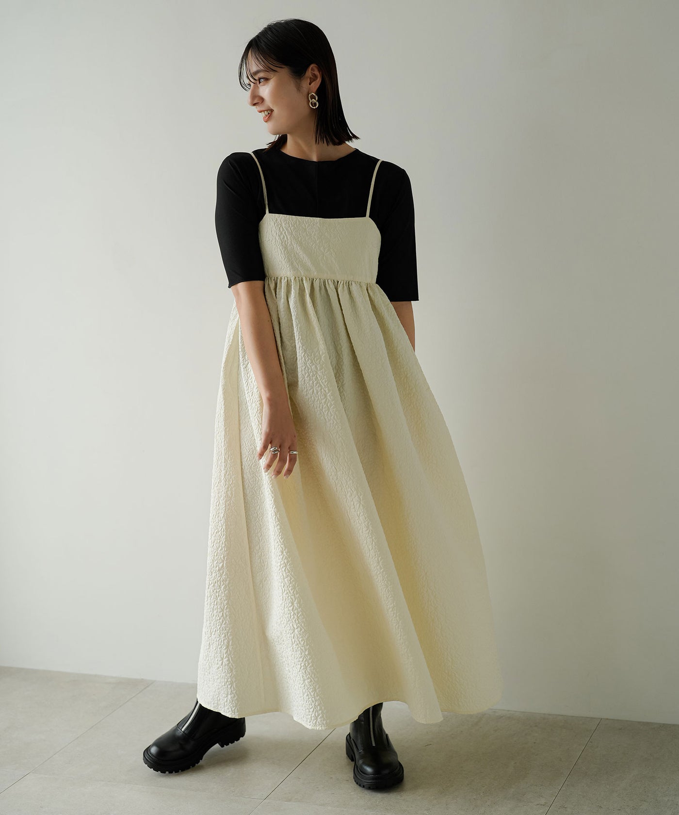 ジャガードペプラムキャミワンピース – レディースファッション通販の