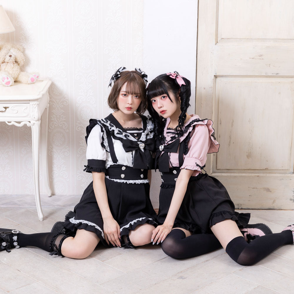 ハートリボンたっぷりフリルセーラーブラウス – レディース