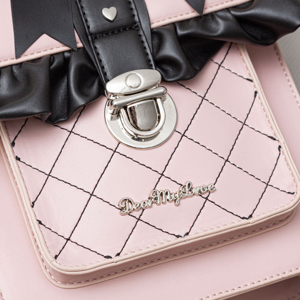 キルティング宝石リボンポシェット 濃いピンク Quilted Gem Ribbon Bag by Angelic Pretty