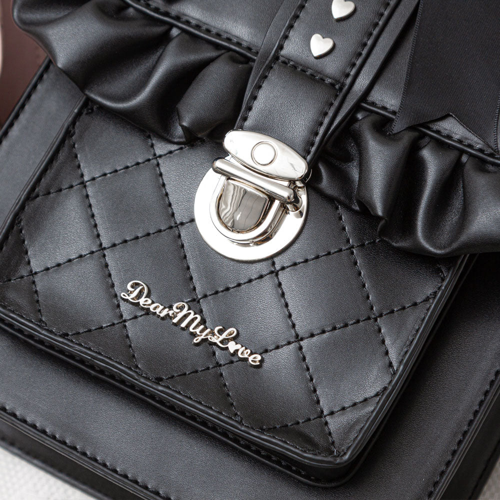 キルティングストーンフリルサッチェルリボンバッグ – レディース