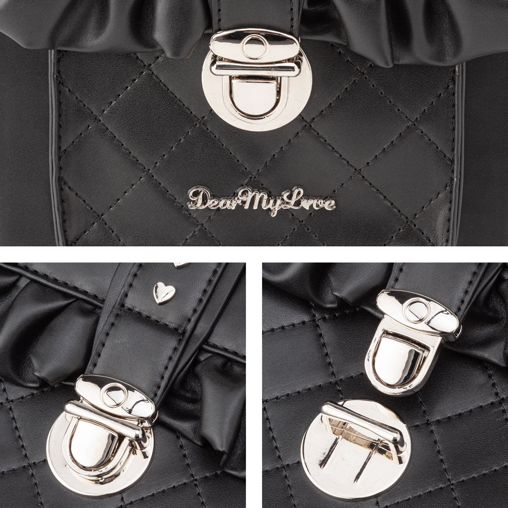 キルティングストーンフリルサッチェルリボンバッグ – レディース