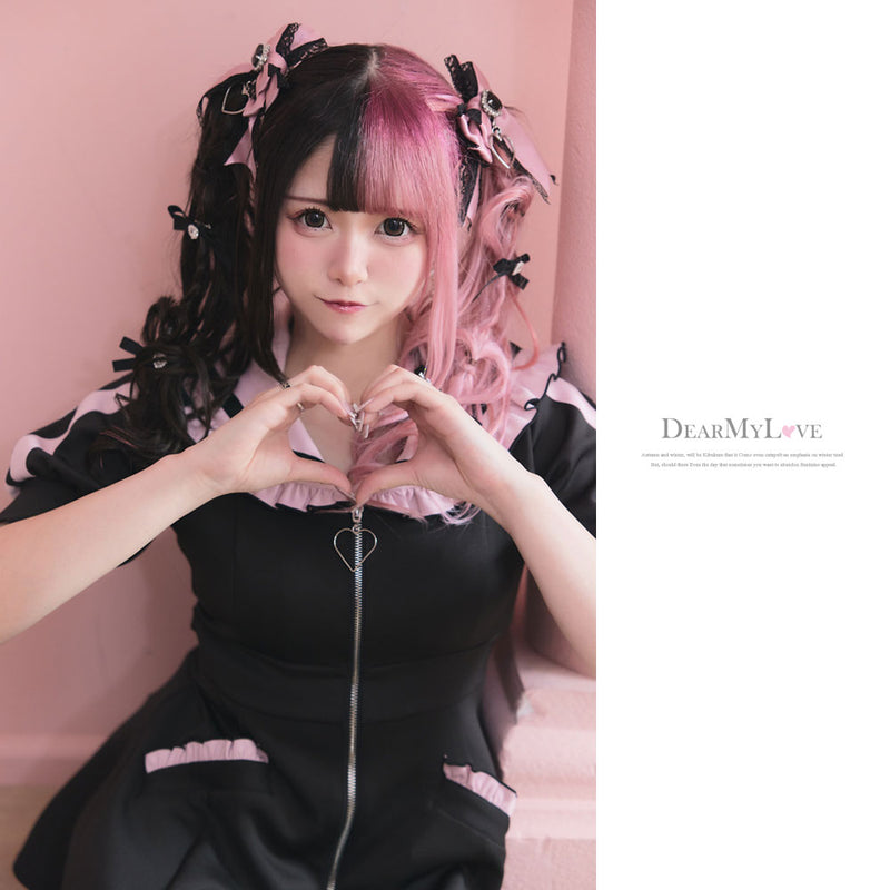 セーラージャージデザインセットアップ Dear My Love ブラック×ピンク-