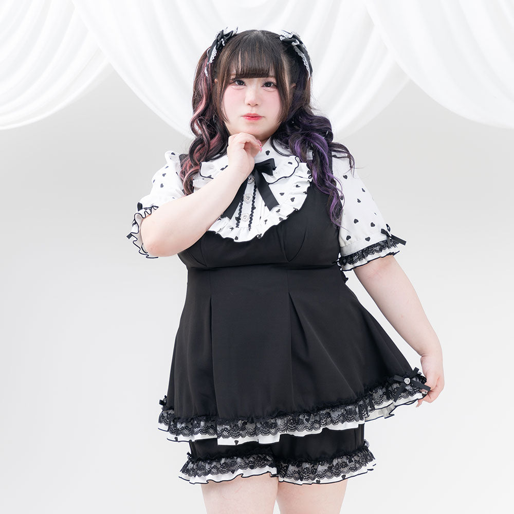 Dear my love whip キラハートビジューレースフリルセットアップ キラキラハートビジューレース重ねフリルセットアップ