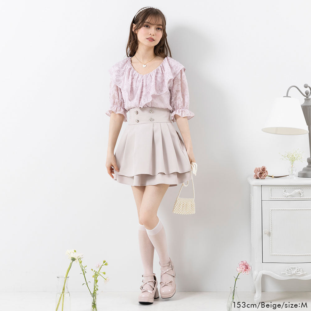選べるボタンティアードフレアミニスカ-ト – レディース