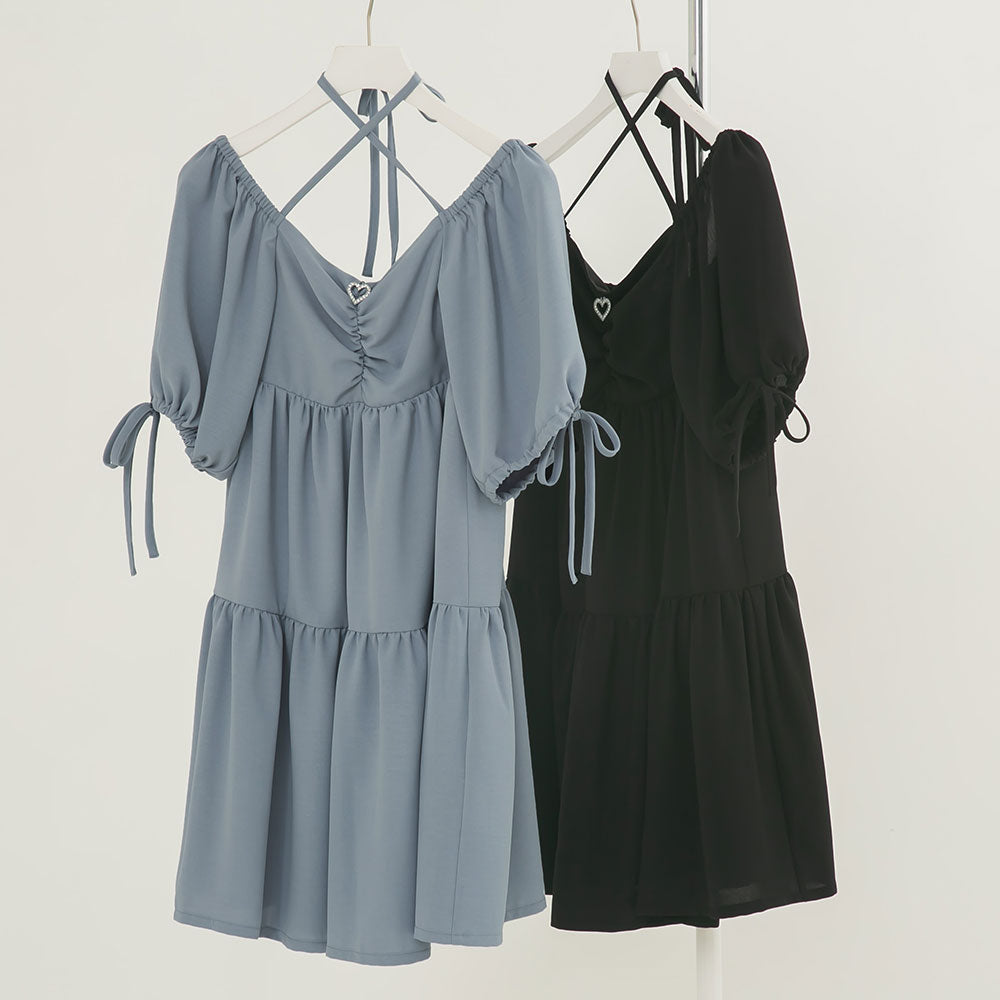 スクエアデコルテパフ袖細魅せワンピース – レディースファッション