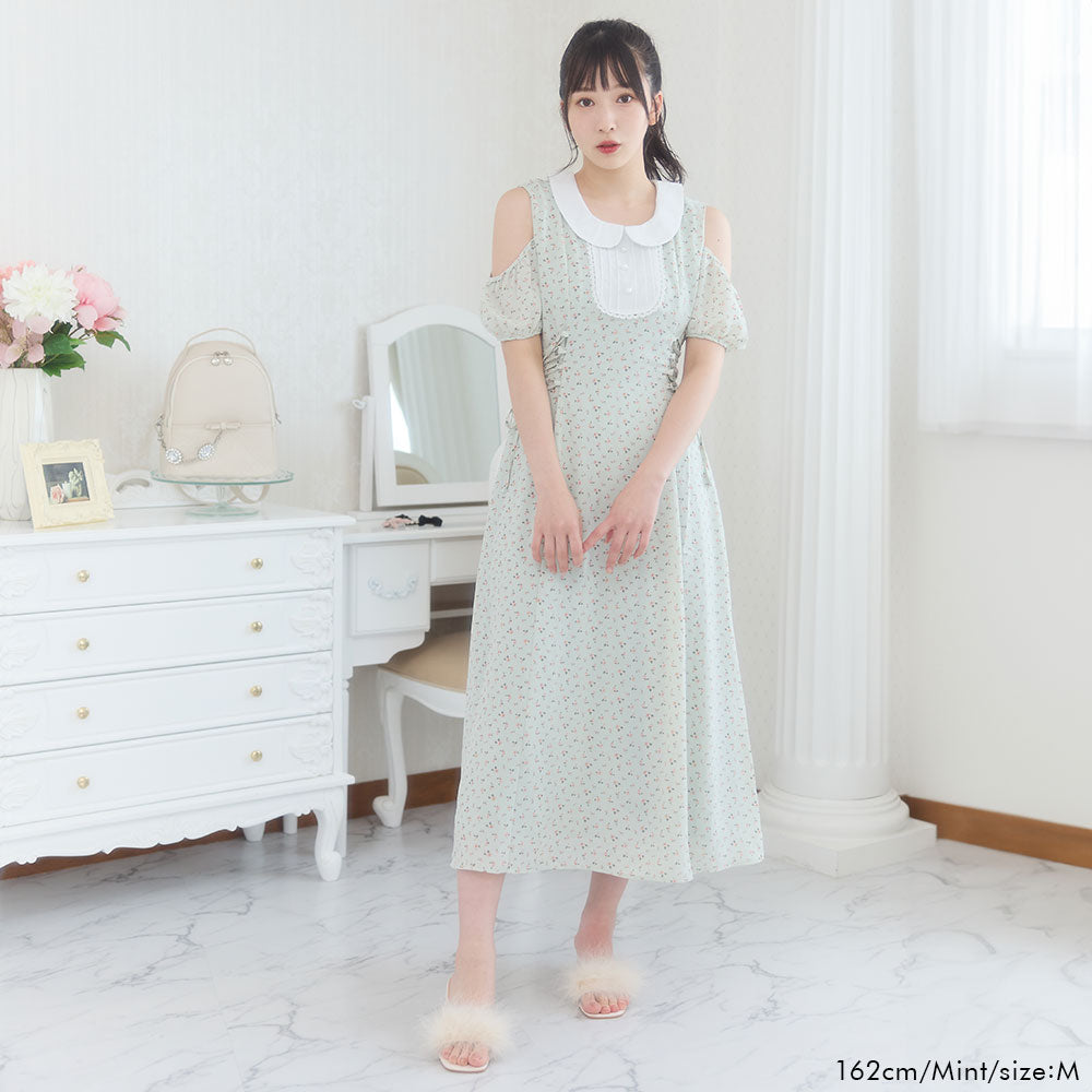 Rose1 オーダーワンピース オープンショルダーレースドッキングワンピース [E1997