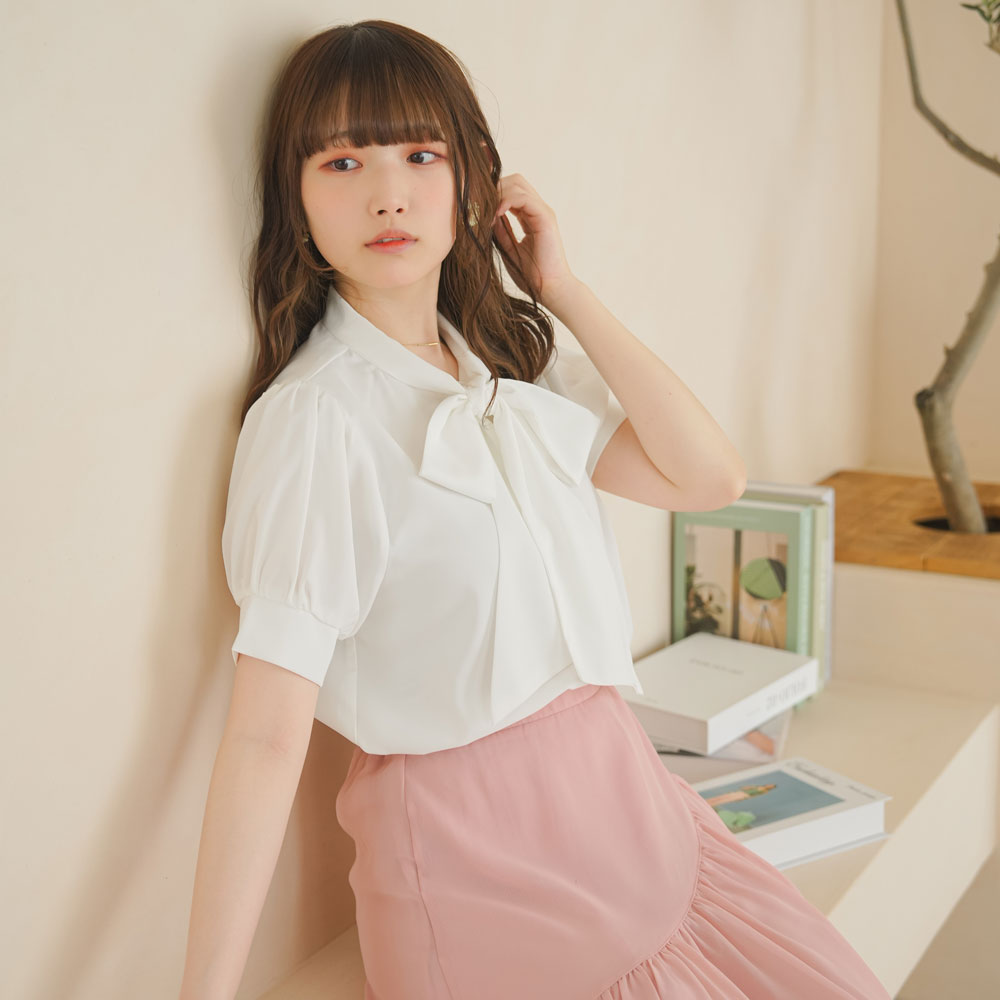 メール便】2WAYシンプルボウタイブラウス – レディース