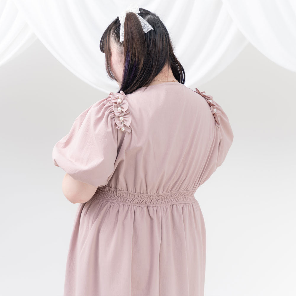 ショルダービジューパフワンピース – レディースファッション