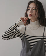 ボーダーリブタートルニット