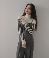 ボーダーリブタートルニット