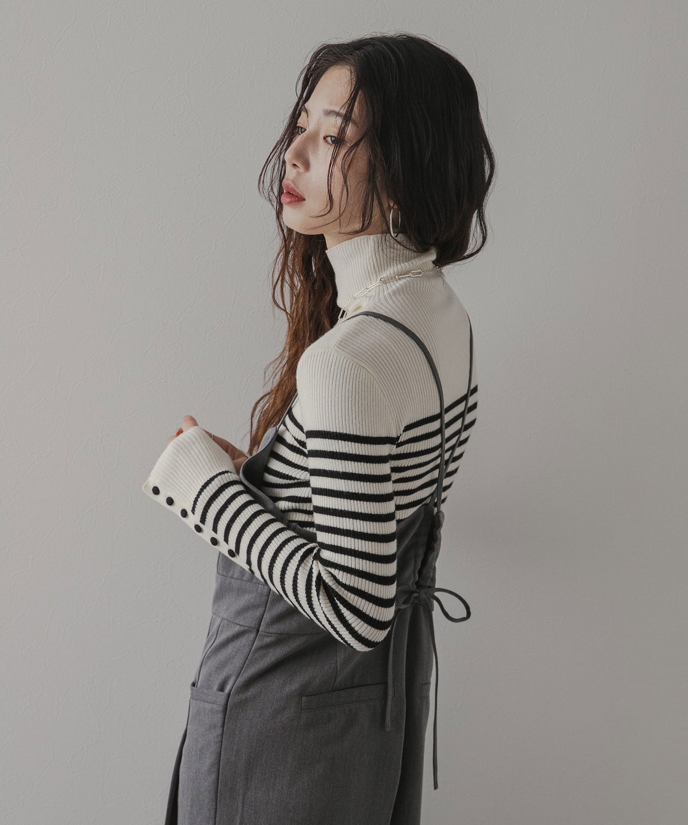 美品・希少✨アパルトモン　Border タートルネックニット リブニットセーター 美品・希少✨アパルトモン Border タートルネックニット リブニット