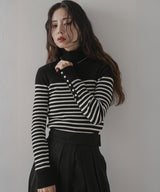 ボーダーリブタートルニット