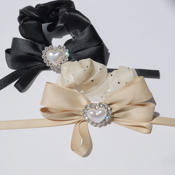 キラキラハートパールビジューリボンサテンゴム