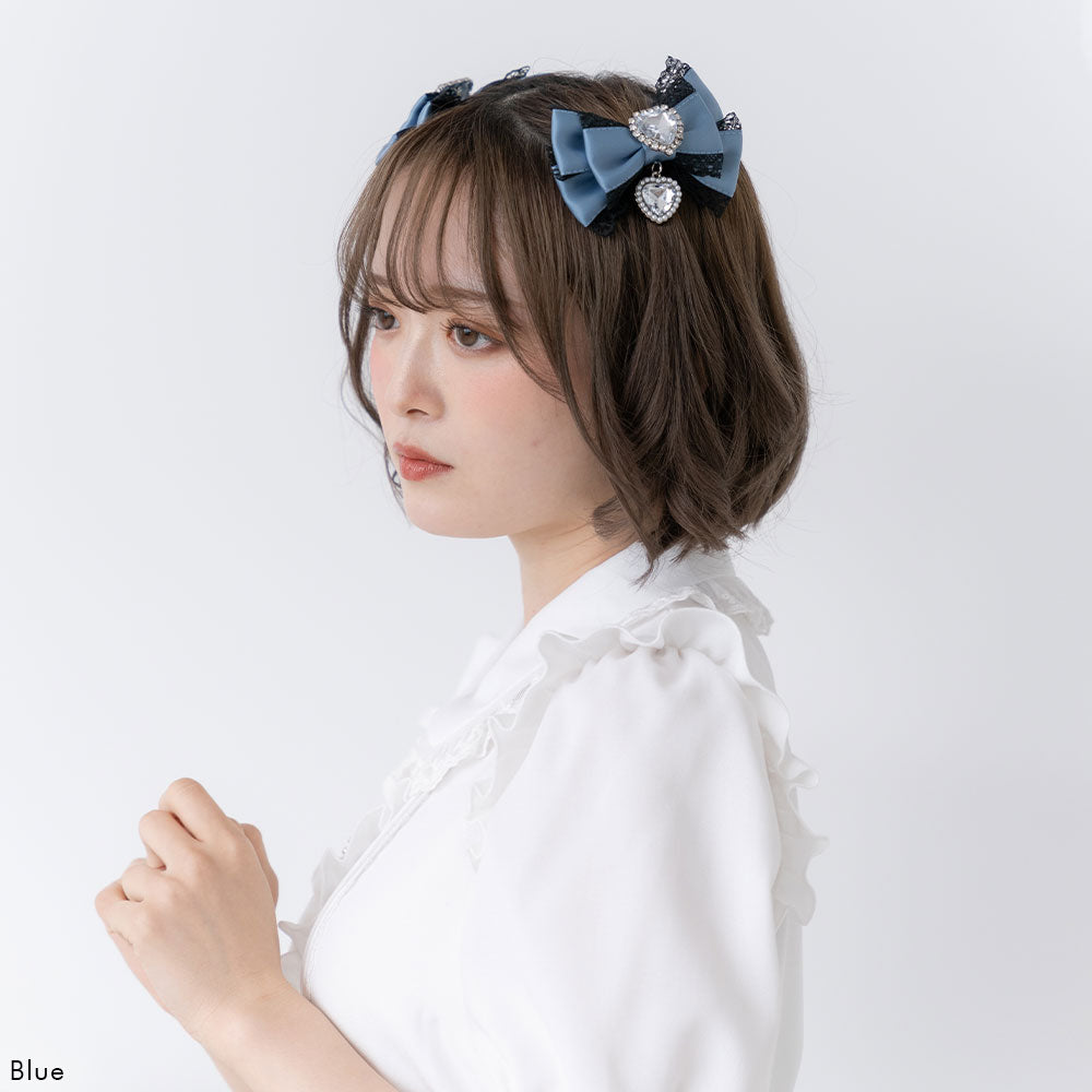 キラキラハートビジューレース2個セットリボンクリップ – レディース