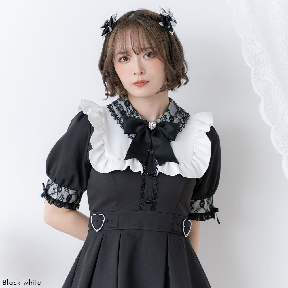 キラキラハートビジューレース2個セットリボンクリップ