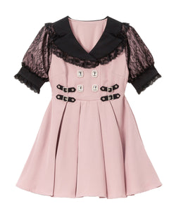 キラキラビジューテーラードレースワンピース