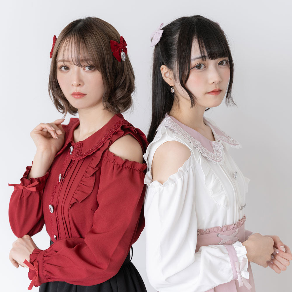 はしごレースフリルハートビジューオフショルブラウス