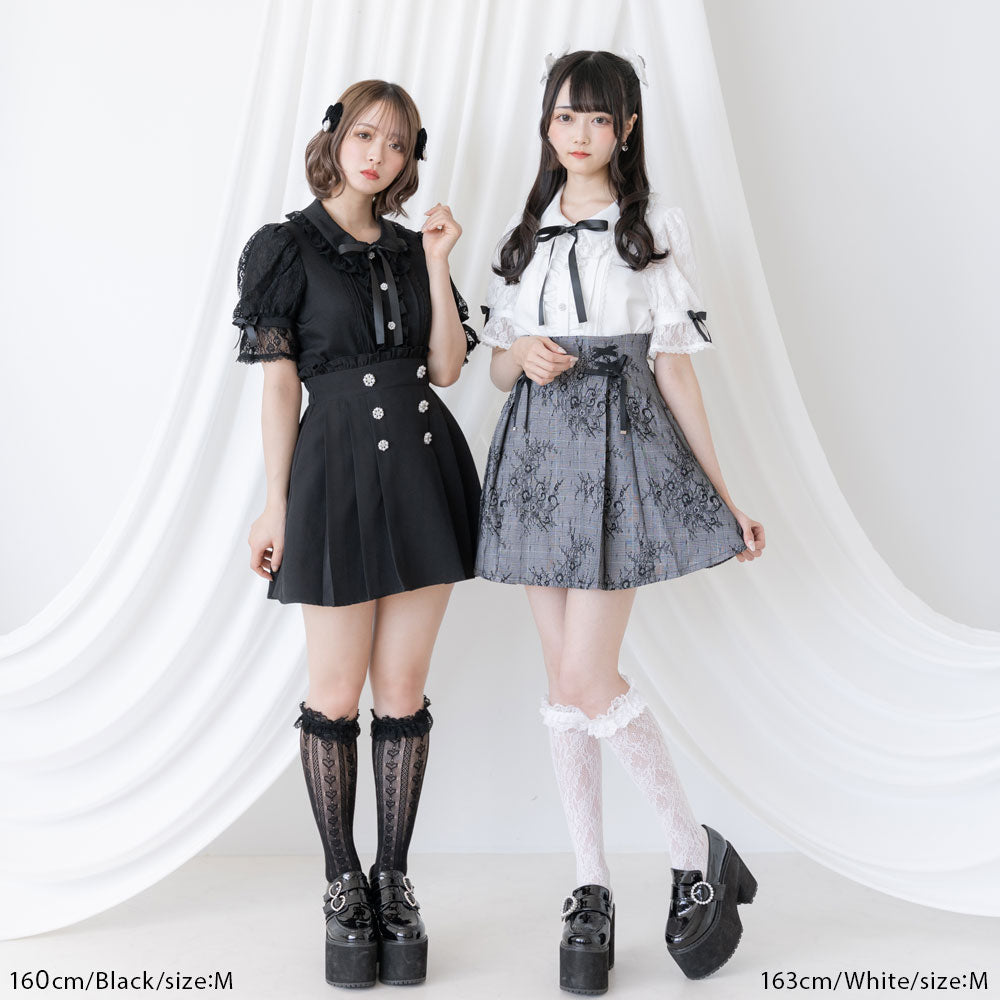 evelyn - 着るだけで可愛いリボンブローチ付レースブラウス