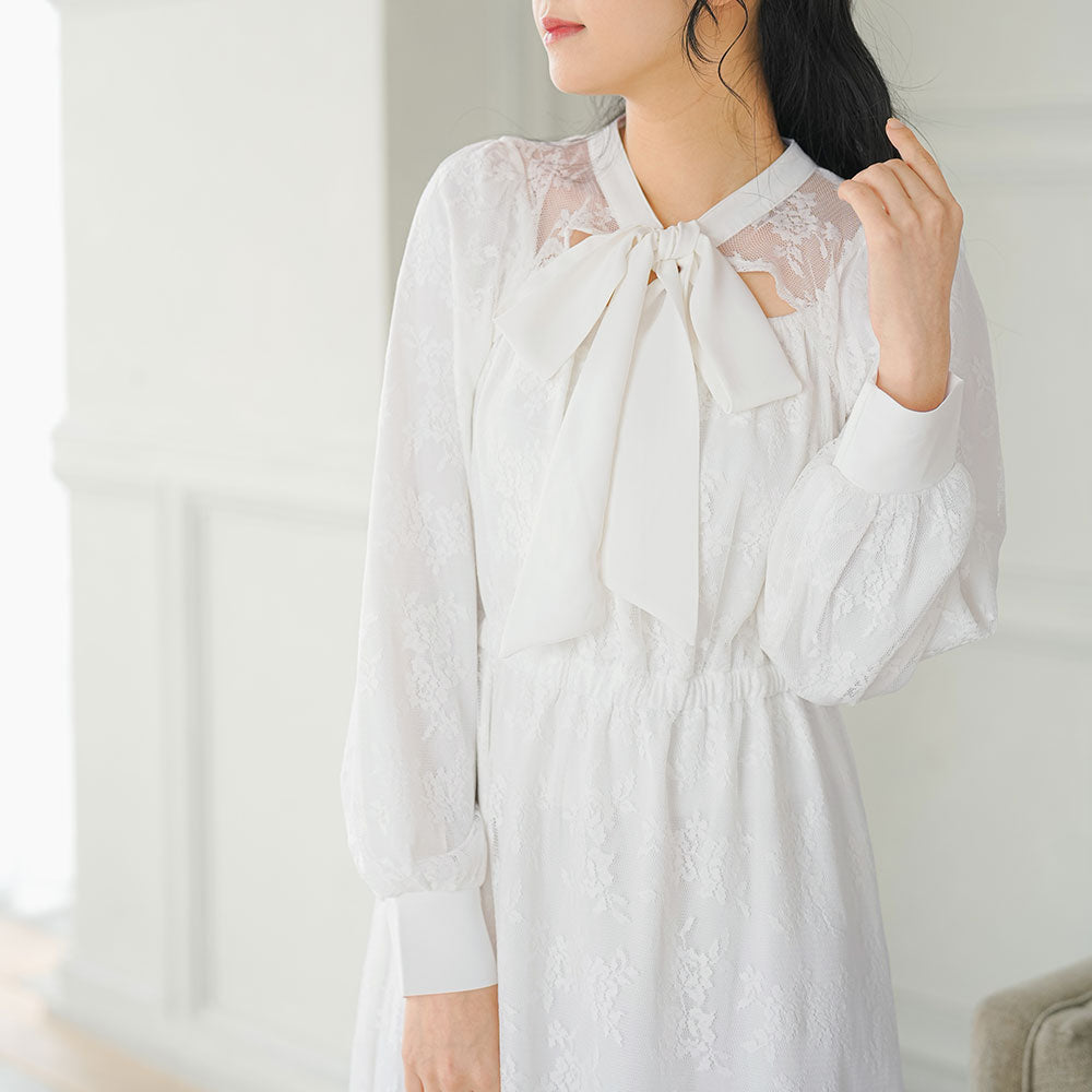 【定価49,500円】ヤマダヤ　レースとリボンのワンピース　ホワイト　M 定価49,500円】ヤマダヤレースとリボンのワンピースホワイトM