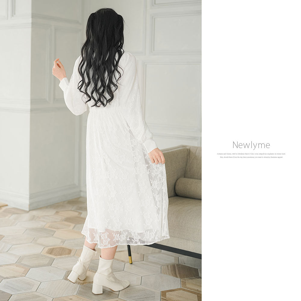 【定価49,500円】ヤマダヤ　レースとリボンのワンピース　ホワイト　M 定価49,500円】ヤマダヤ レースとリボンのワンピース ホワイト M