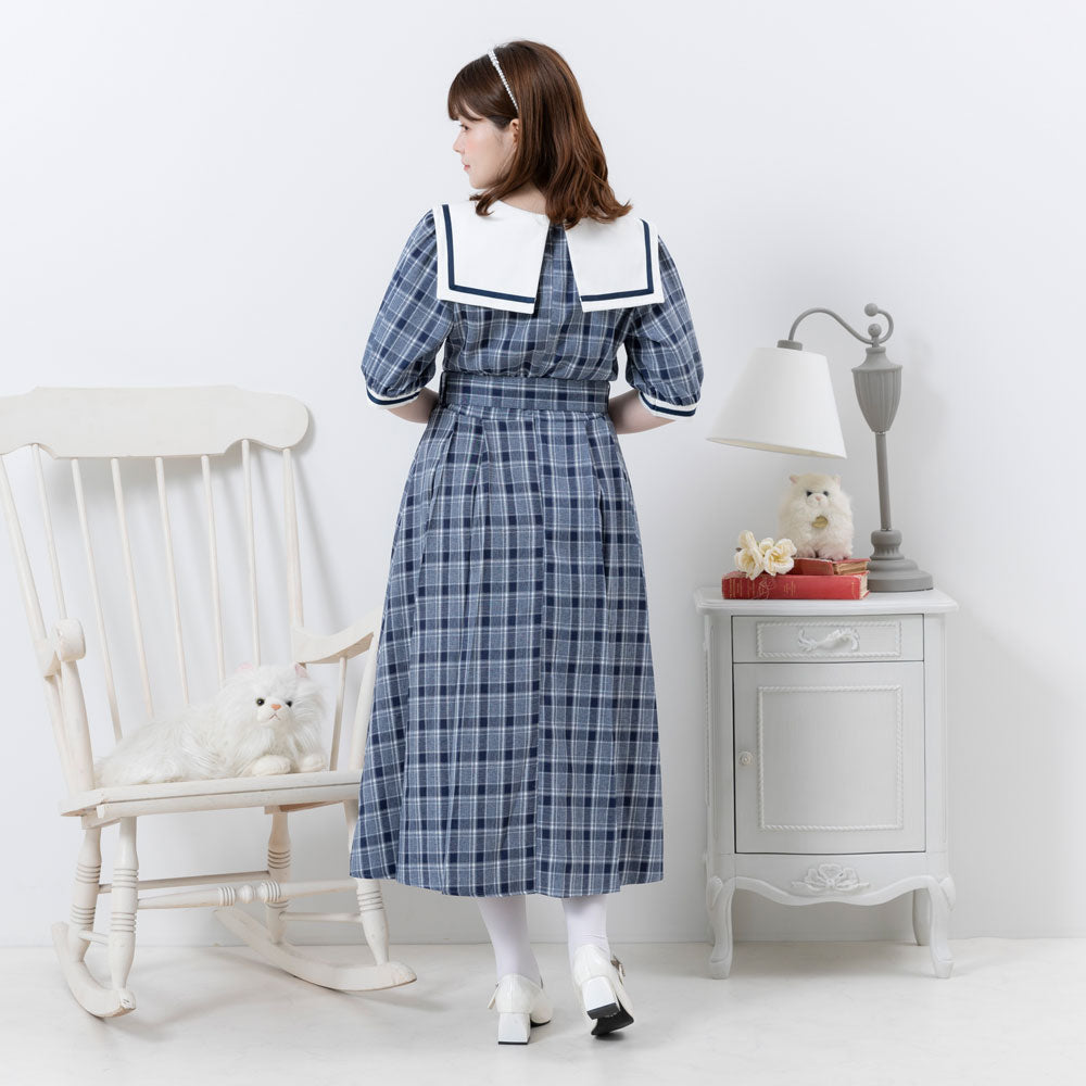 セーラーカラーサイドプリーツ半袖ワンピース – レディース