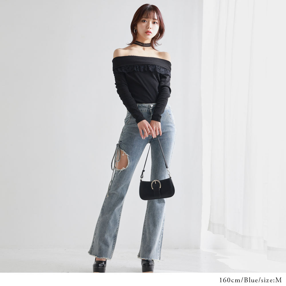 セクシー開きストレッチフレアデニムパンツ – レディース