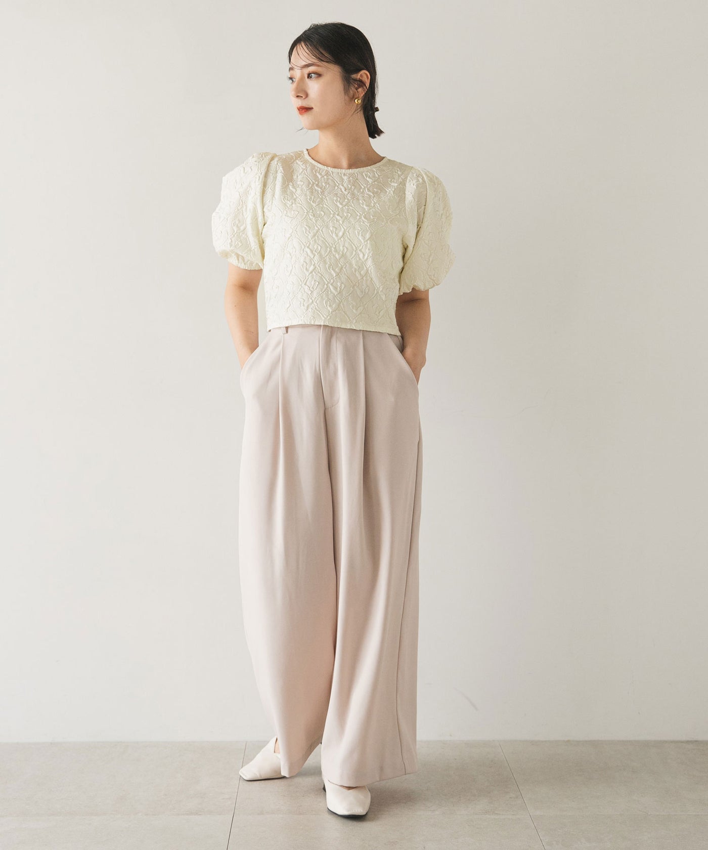 ジャガードパフスリーブトップス – レディースファッション通販の夢