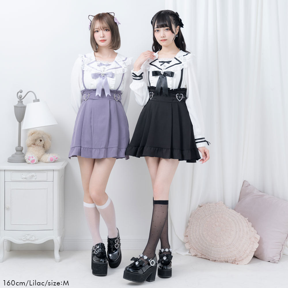 推し色サイドキラキラハートバックルサス付きスカート