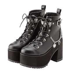 キラキラハートチャーム付きチェーンショートブーツ