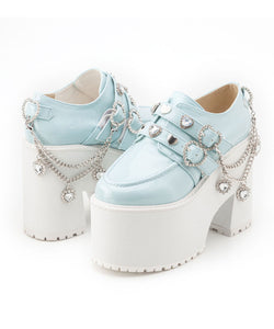 キラキラハートチャームチェーン付きダブルハートローファー