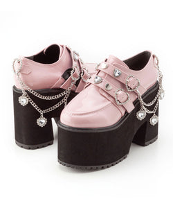 キラキラハートチャームチェーン付きダブルハートローファー