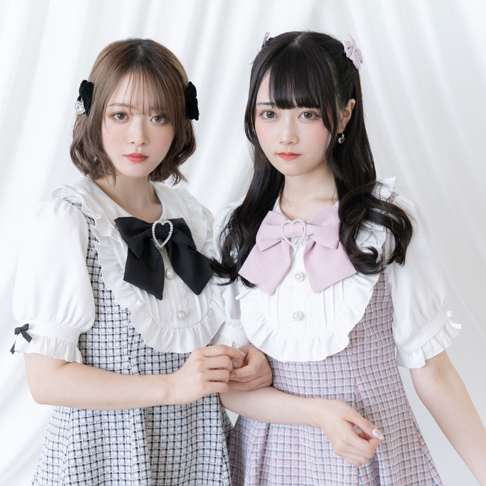 ちびベロアリボンハートパールツインヘアクリップ2個セット